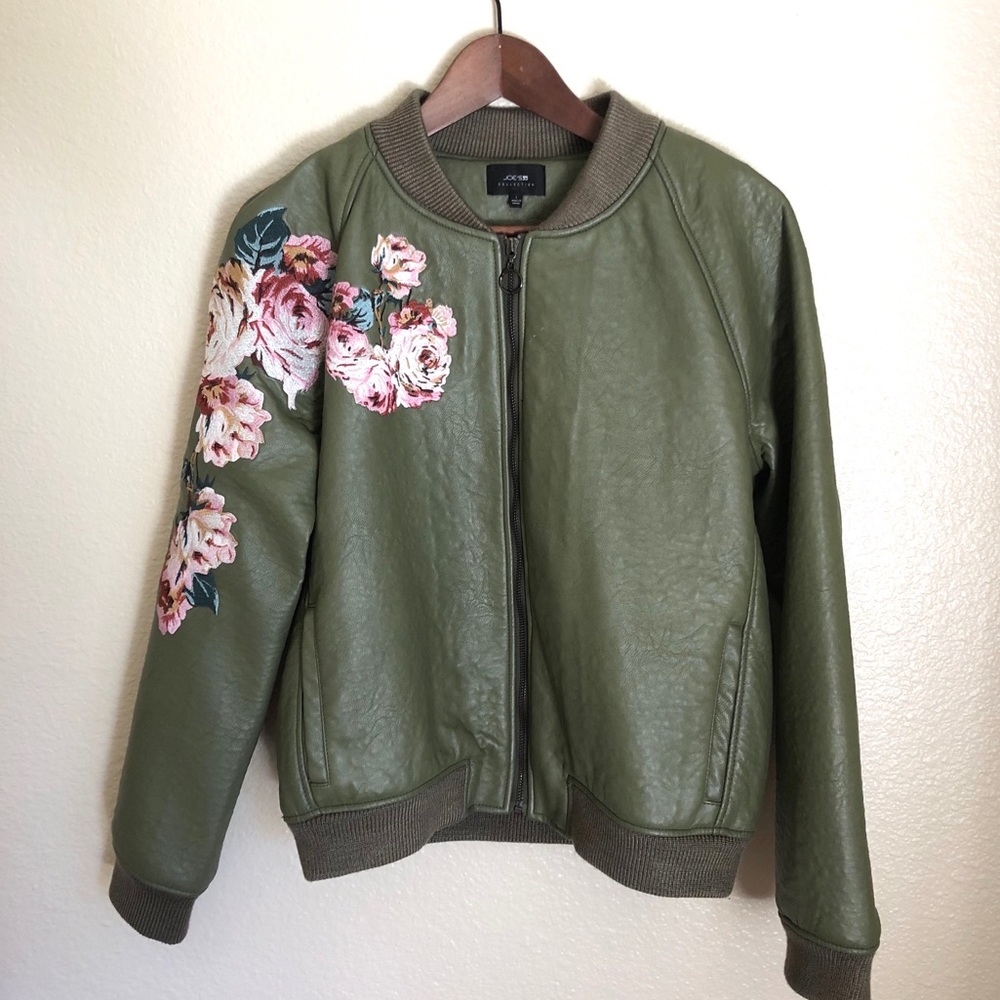 Joe’s Jeans Embroidered leather bomber jacket